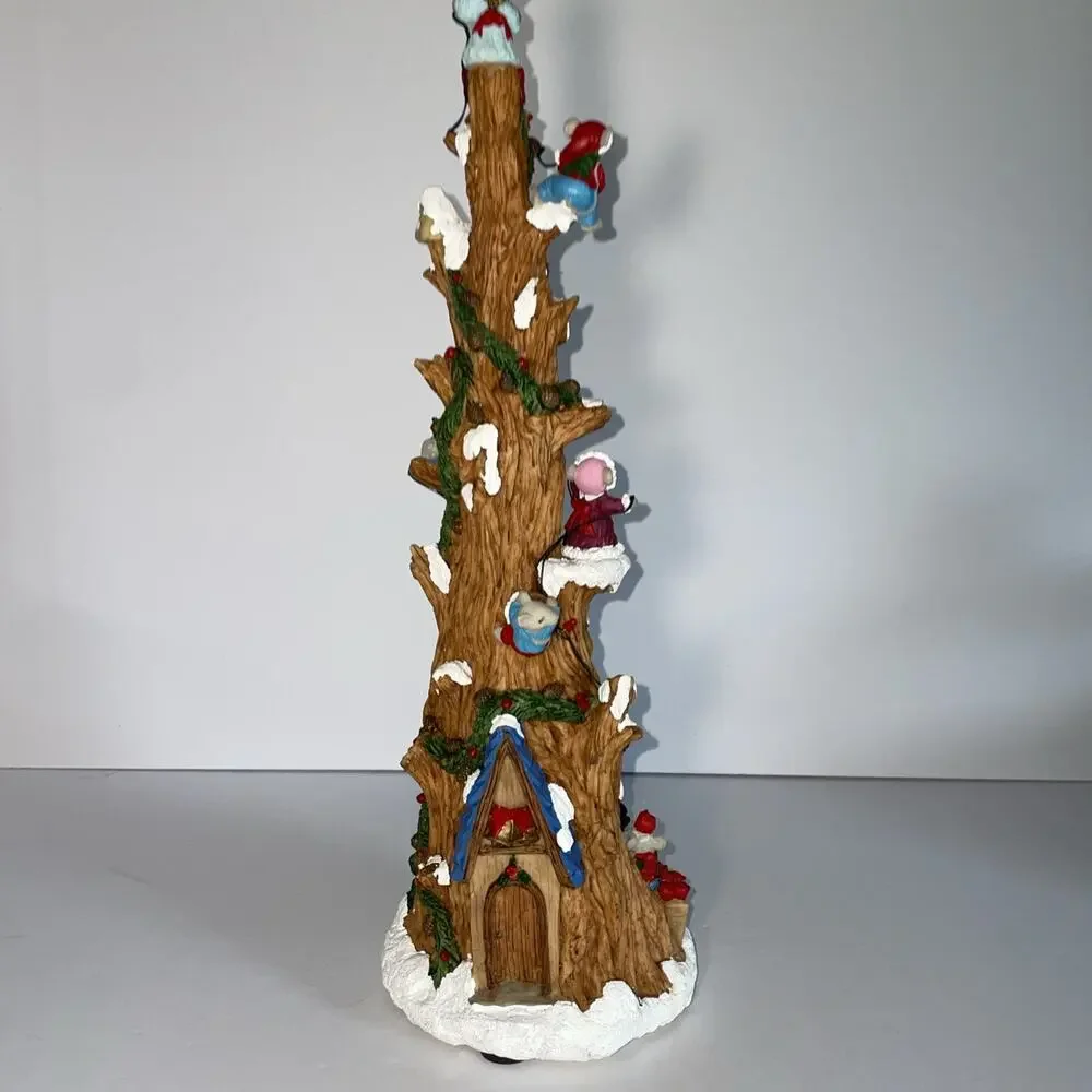 Vintage Christmas Mouse Family Pencil Tree House Musical and Lighted